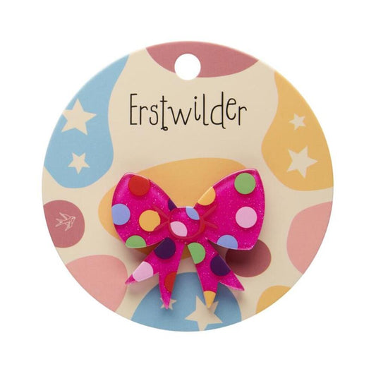Polka Dot Bow Simplified Mini Brooch - Pink by Erstwilder
